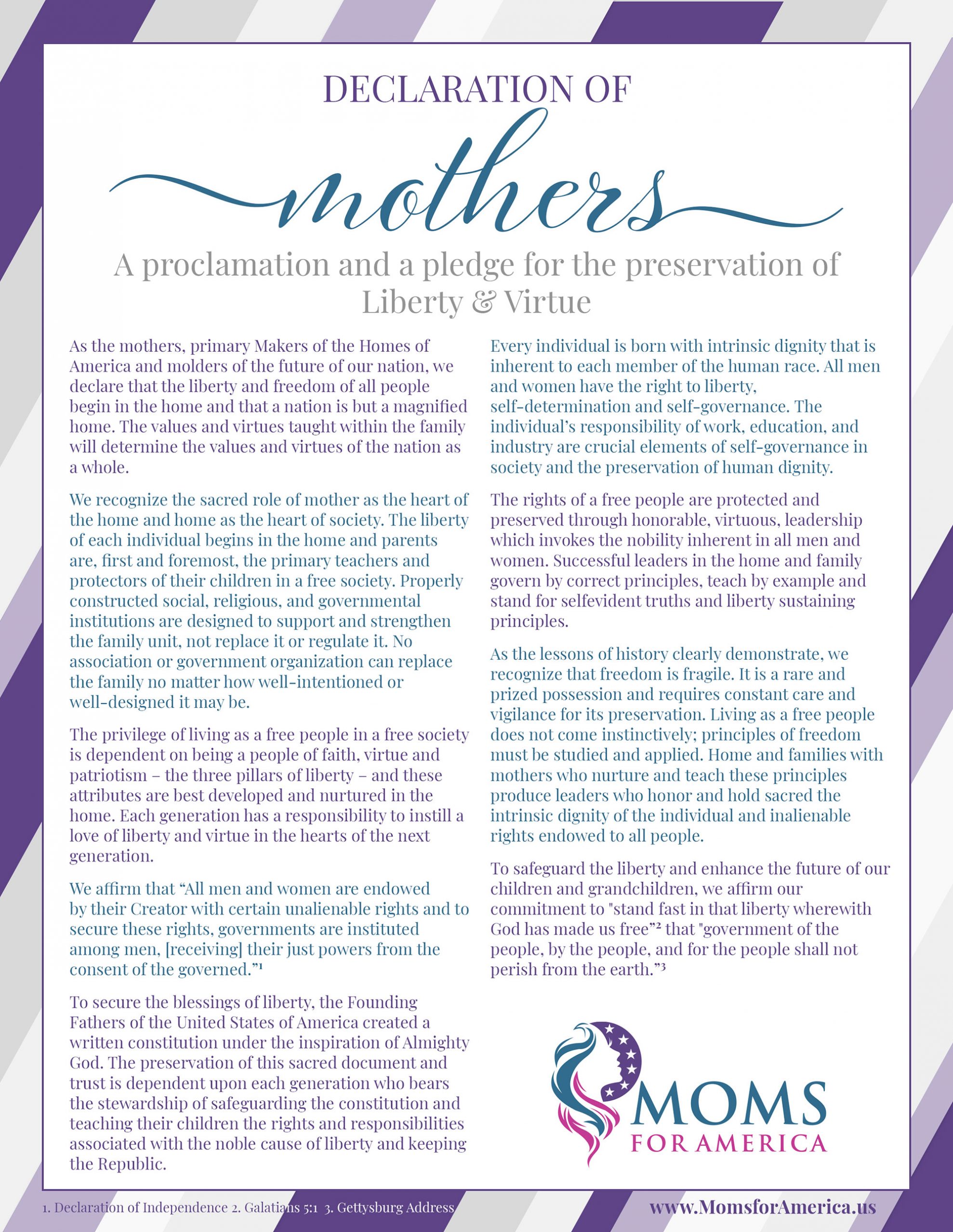 Declarations of Mothers - Pledge - Moms for America