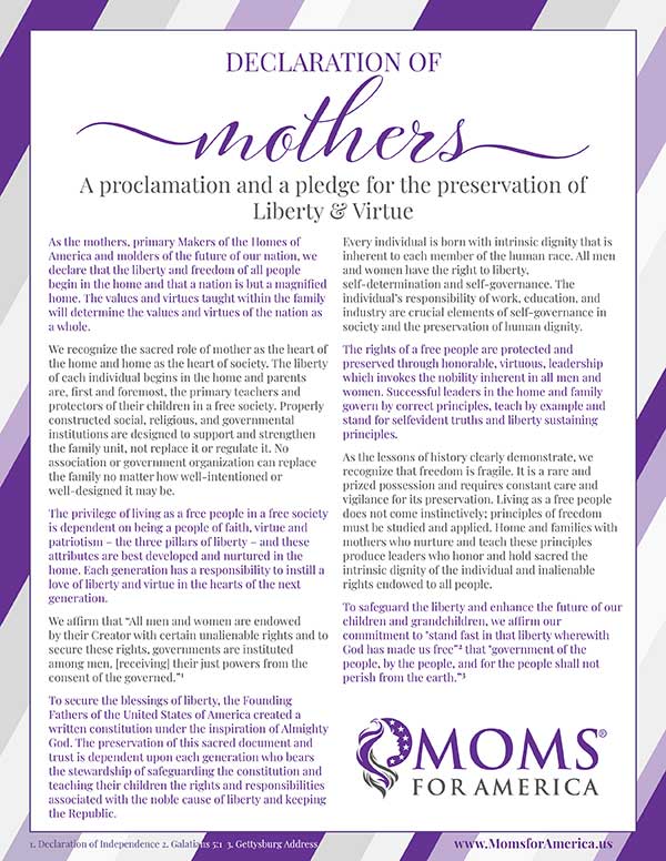 Declarations of Mothers - Pledge - Moms for America